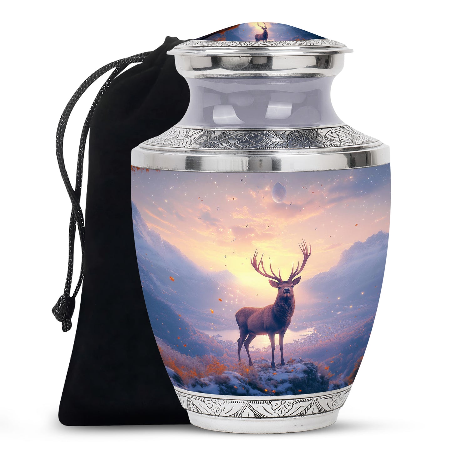 Burgundy Red Deer Cremation Urn side profile showing urn shape - contemporary deer design with modern artistic flair - full-size 10 inch 200 cubic inch adult cremation urn