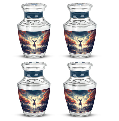 Navy Blue Deer Cremation Urn back view with polished surface - contemporary deer design with modern artistic flair - 10 inch aluminum urn for cremated remains