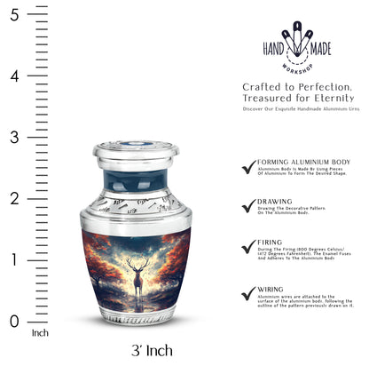 Navy Blue Deer Cremation Urn top-down view of secure threaded lid - contemporary deer design with modern artistic flair - mini keepsake memorial for portion of cremation ashes