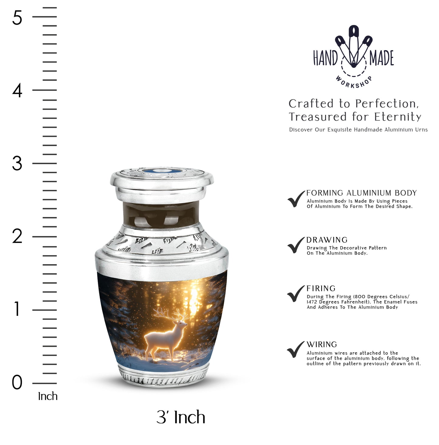 Royal Gold Deer Cremation Urn top-down view of secure threaded lid - artistic deer interpretation with creative detail - mini keepsake memorial for portion of cremation ashes