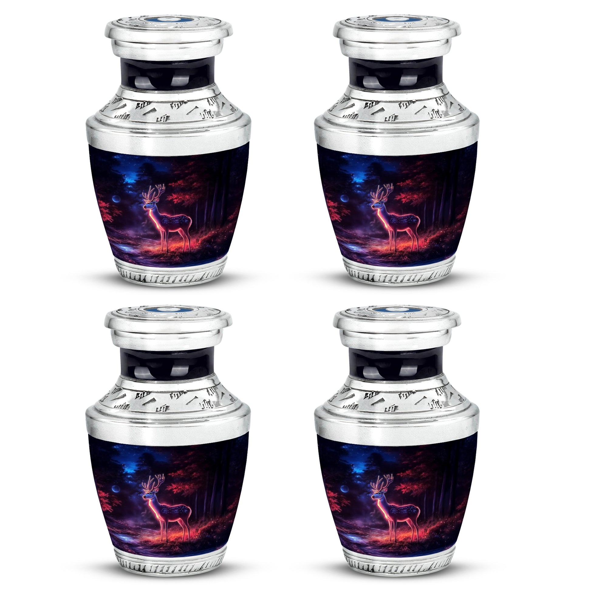 Ebony Deer Cremation Urn back view with polished surface - modern art-inspired deer motif on sleek aluminum - 10 inch aluminum urn for cremated remains