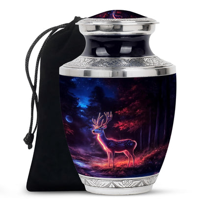Onyx Black Deer Cremation Urn side profile showing urn shape - artistic deer interpretation with creative detail - full-size 10 inch 200 cubic inch adult cremation urn