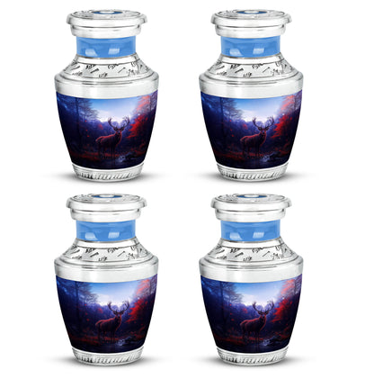 Sky Blue Deer Cremation Urn back view with polished surface - contemporary deer design with modern artistic flair - 10 inch aluminum urn for cremated remains