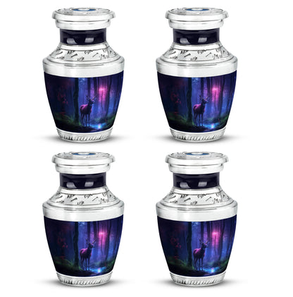 Misty Blue Deer Cremation Urn back view with polished surface - contemporary deer design with modern artistic flair - 10 inch aluminum urn for cremated remains
