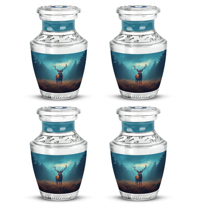 Ocean Teal Deer Cremation Urn back view with polished surface - contemporary deer design with modern artistic flair - 10 inch aluminum urn for cremated remains