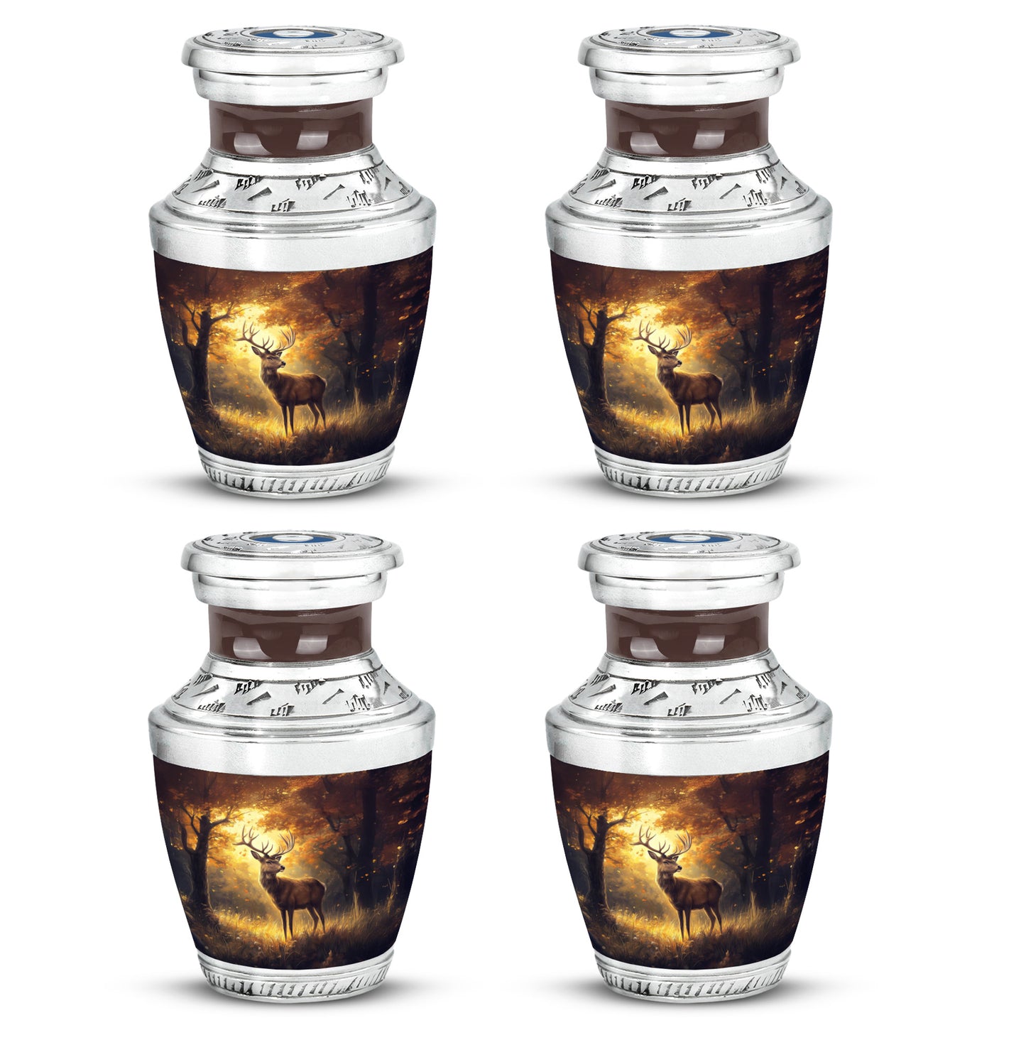 Amber Gold Deer Cremation Urn back view with polished surface - modern art-inspired deer motif on sleek aluminum - 10 inch aluminum urn for cremated remains
