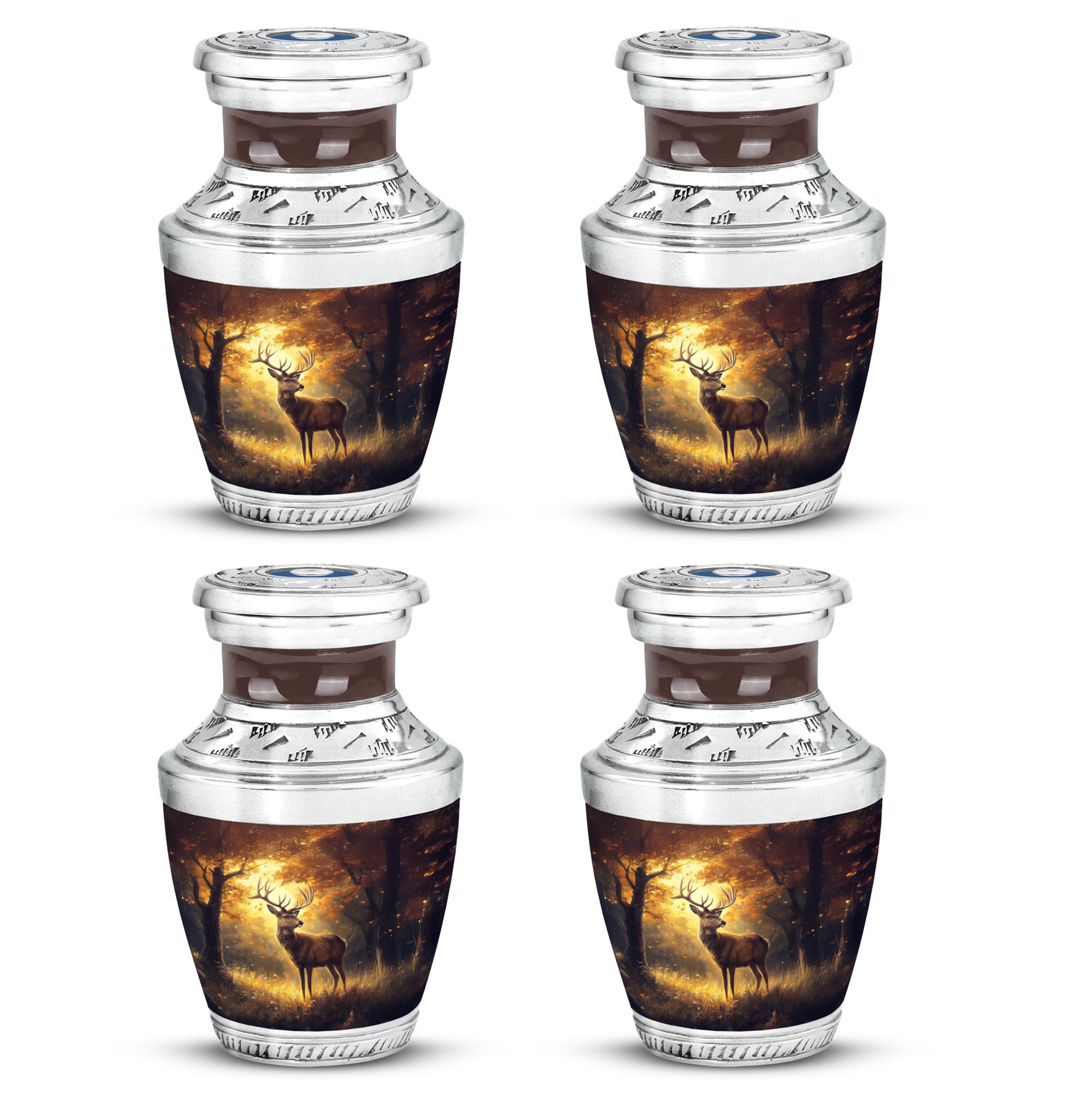 Amber Gold Deer Cremation Urn back view with polished surface - modern art-inspired deer motif on sleek aluminum - 10 inch aluminum urn for cremated remains
