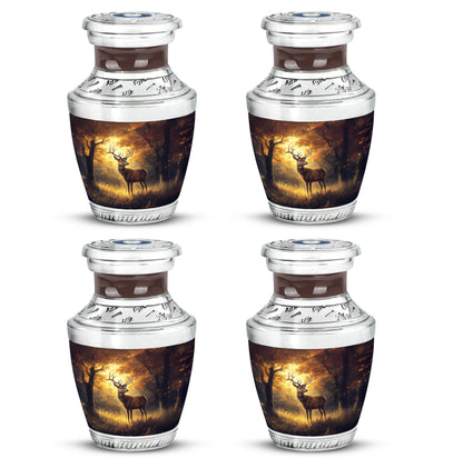 Amber Gold Deer Cremation Urn back view with polished surface - modern art-inspired deer motif on sleek aluminum - 10 inch aluminum urn for cremated remains