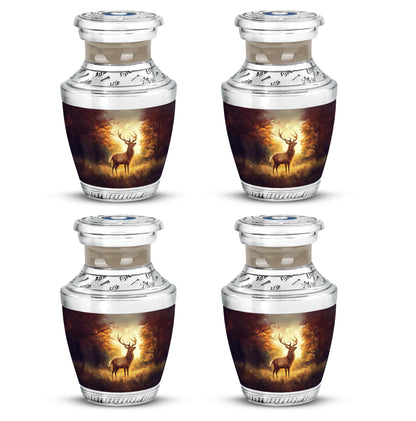 Rich Red Deer Cremation Urn back view with polished surface - artistic deer interpretation with creative detail - 10 inch aluminum urn for cremated remains