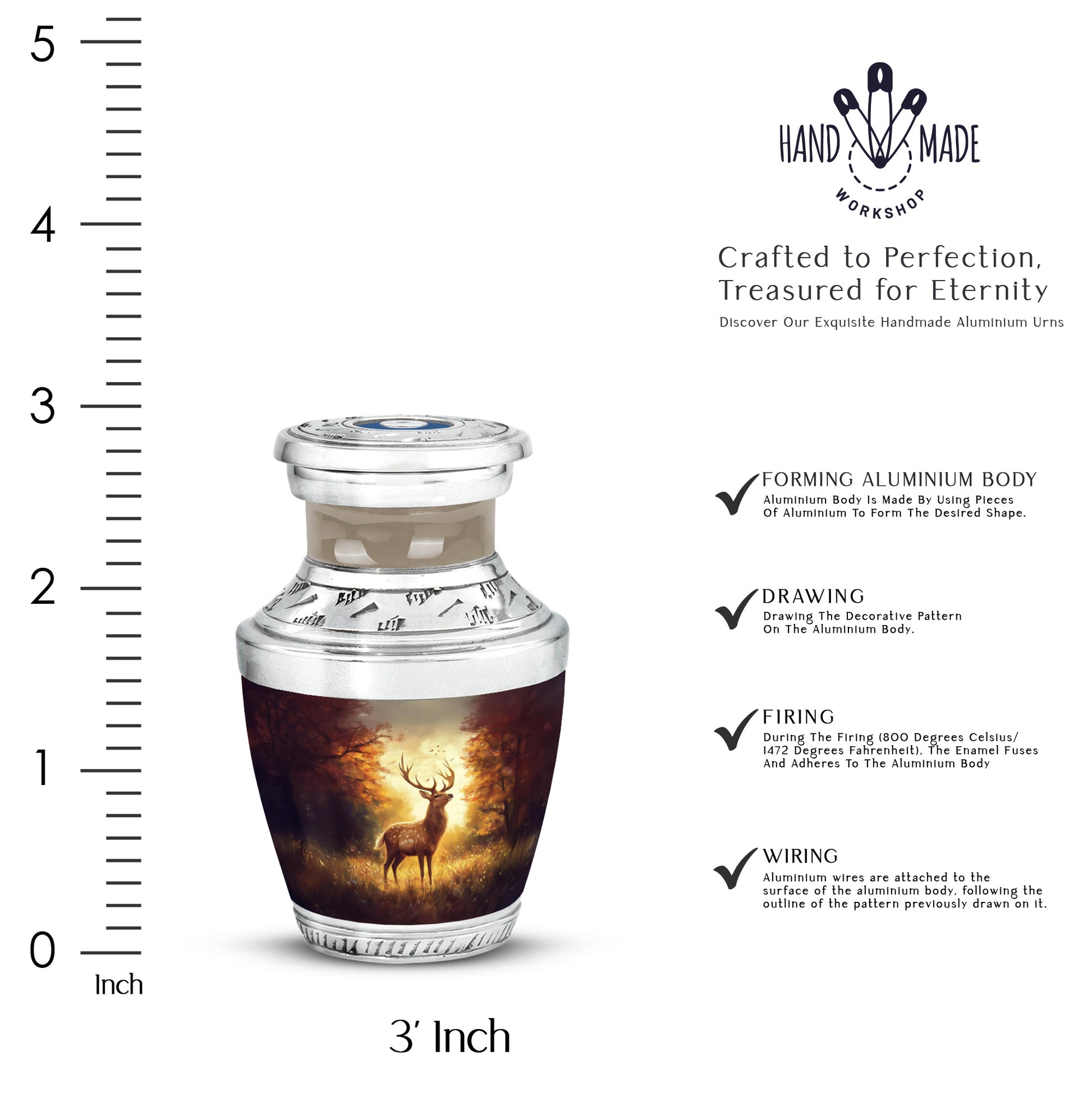 Deep Red Deer Cremation Urn top-down view of secure threaded lid - contemporary deer design with modern artistic flair - mini keepsake memorial for portion of cremation ashes