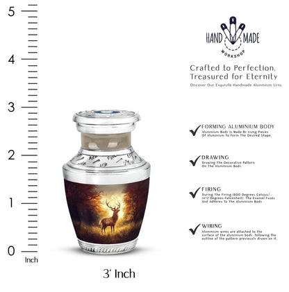 Deep Red Deer Cremation Urn top-down view of secure threaded lid - contemporary deer design with modern artistic flair - mini keepsake memorial for portion of cremation ashes