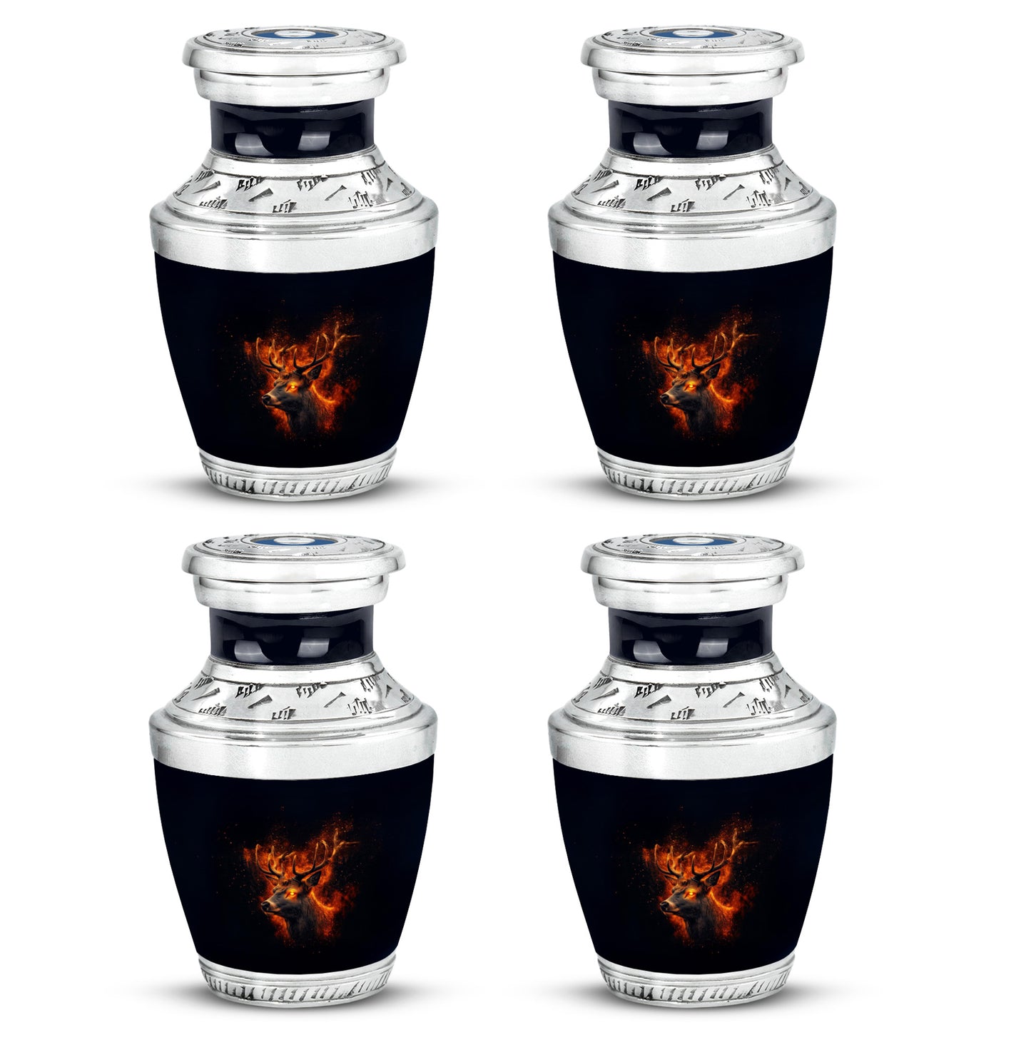 Glossy Black Deer Cremation Urn back view with polished surface - modern art-inspired deer motif on sleek aluminum - 10 inch aluminum urn for cremated remains