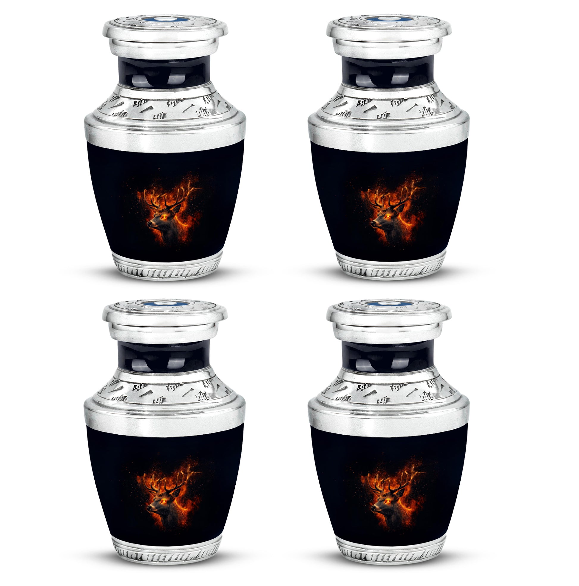 Glossy Black Deer Cremation Urn back view with polished surface - modern art-inspired deer motif on sleek aluminum - 10 inch aluminum urn for cremated remains