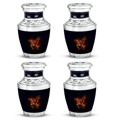 Glossy Black Deer Cremation Urn back view with polished surface - modern art-inspired deer motif on sleek aluminum - 10 inch aluminum urn for cremated remains