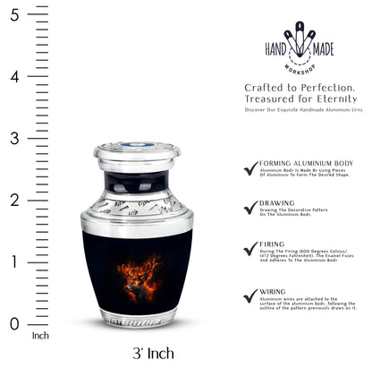 Obsidian Black Deer Cremation Urn top-down view of secure threaded lid - artistic deer interpretation with creative detail - mini keepsake memorial for portion of cremation ashes
