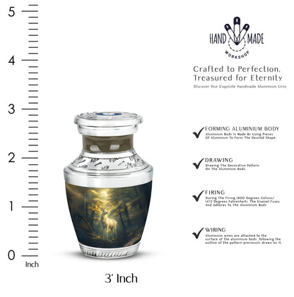 Charcoal Black Deer Cremation Urn top-down view of secure threaded lid - artistic deer interpretation with creative detail - mini keepsake memorial for portion of cremation ashes