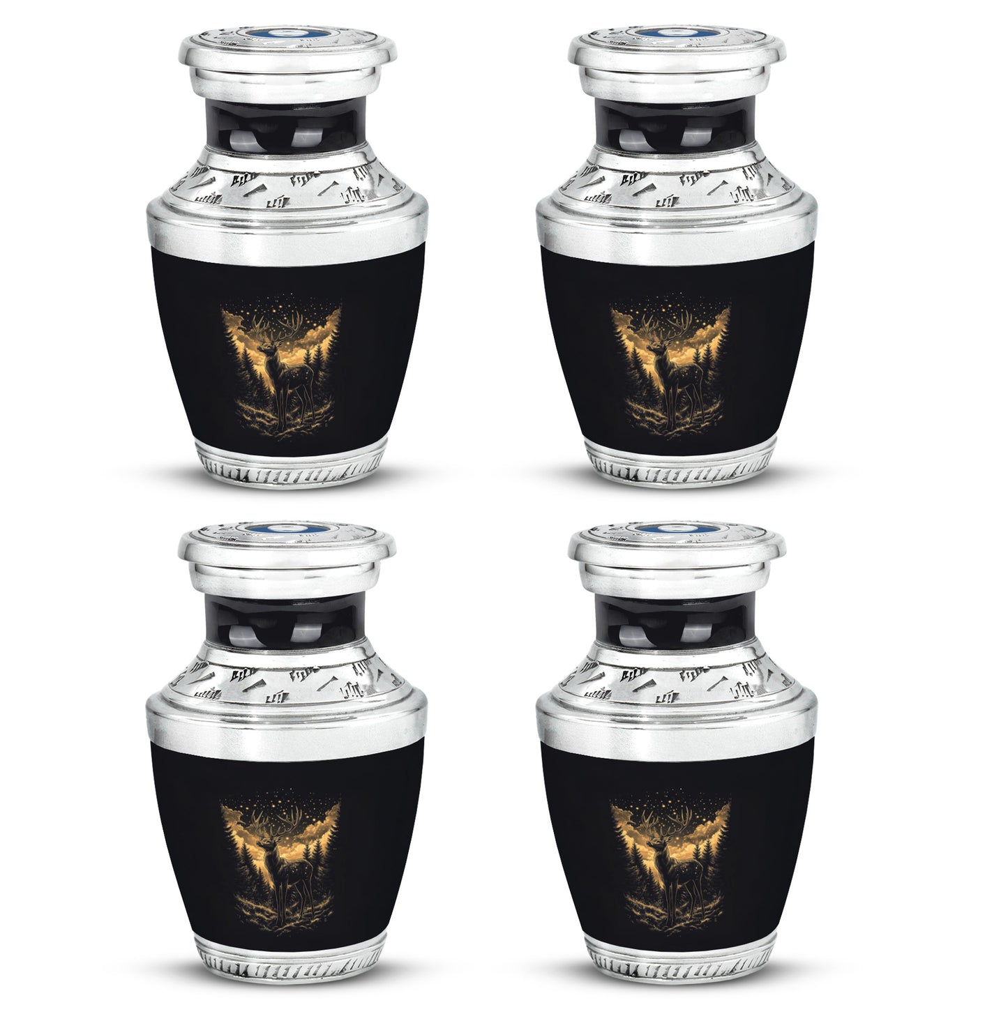 Onyx Black Deer Cremation Urn back view with polished surface - artistic deer interpretation with creative detail - 10 inch aluminum urn for cremated remains