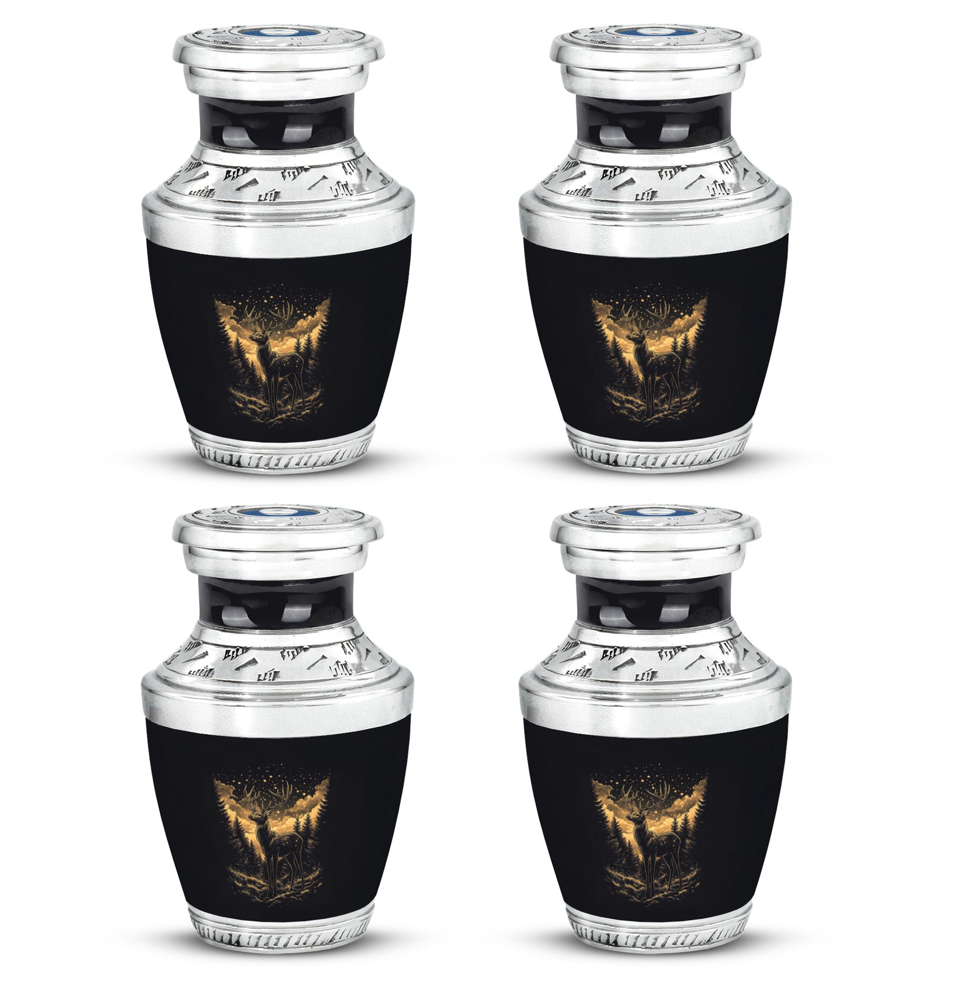 Onyx Black Deer Cremation Urn back view with polished surface - artistic deer interpretation with creative detail - 10 inch aluminum urn for cremated remains