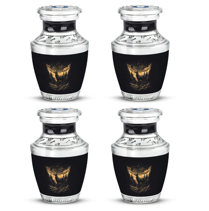 Onyx Black Deer Cremation Urn back view with polished surface - artistic deer interpretation with creative detail - 10 inch aluminum urn for cremated remains