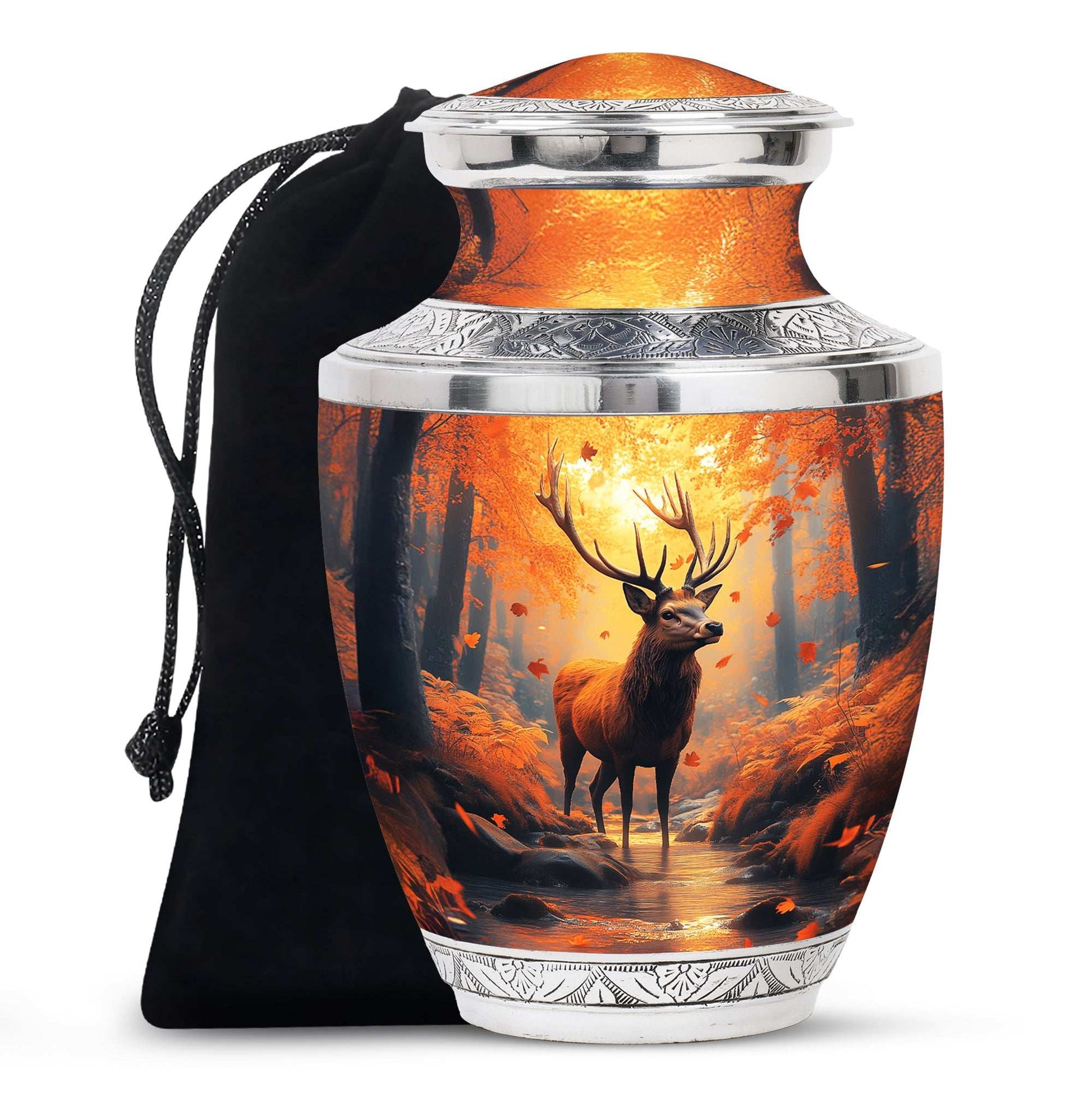 Deer Cremation Urn For Mom – Autumn Forest Tribute Urn For Female