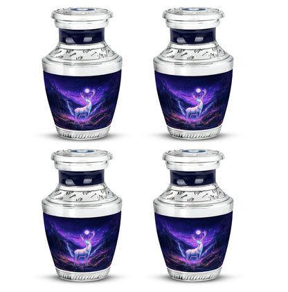 Serene Blue Deer Cremation Urn back view with polished surface - artistic deer interpretation with creative detail - 10 inch aluminum urn for cremated remains