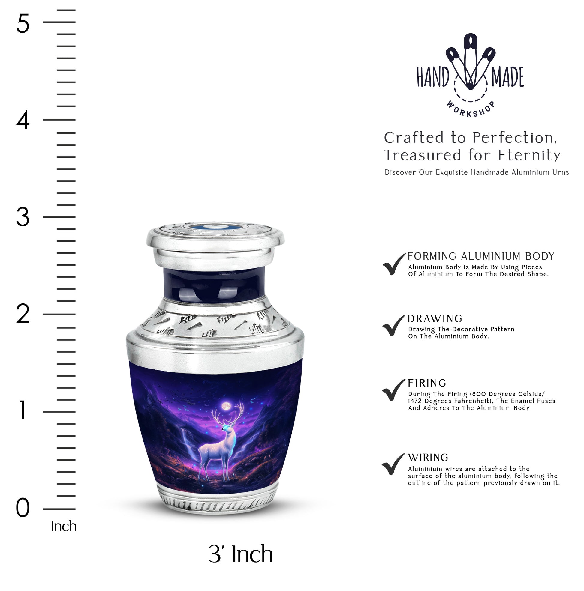 Pastel Blue Deer Cremation Urn top-down view of secure threaded lid - contemporary deer design with modern artistic flair - mini keepsake memorial for portion of cremation ashes