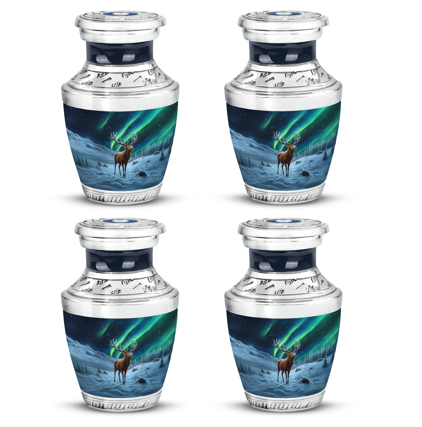Rich Black Deer Cremation Urn back view with polished surface - contemporary deer design with modern artistic flair - 10 inch aluminum urn for cremated remains