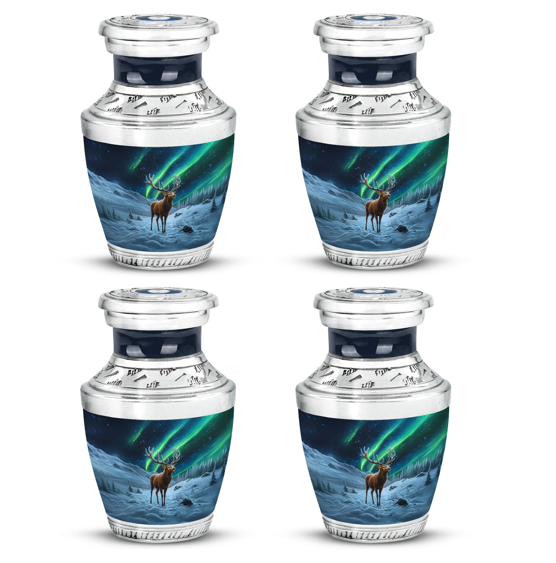 Rich Black Deer Cremation Urn back view with polished surface - contemporary deer design with modern artistic flair - 10 inch aluminum urn for cremated remains