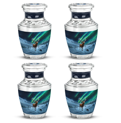Rich Black Deer Cremation Urn back view with polished surface - contemporary deer design with modern artistic flair - 10 inch aluminum urn for cremated remains