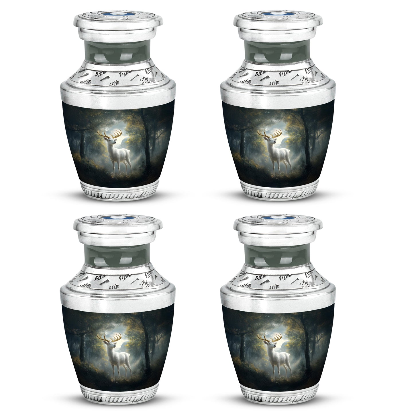 Onyx Black Deer Cremation Urn back view with polished surface - artistic deer interpretation with creative detail - 10 inch aluminum urn for cremated remains