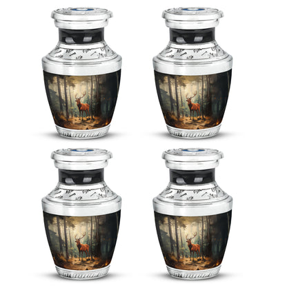Ebony Deer Cremation Urn back view with polished surface - modern art-inspired deer motif on sleek aluminum - 10 inch aluminum urn for cremated remains