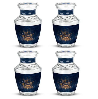 Soft Blue Deer Cremation Urn back view with polished surface - artistic deer interpretation with creative detail - 10 inch aluminum urn for cremated remains
