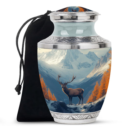 Celestial Blue Deer Cremation Urn side profile showing urn shape - contemporary deer design with modern artistic flair - full-size 10 inch 200 cubic inch adult cremation urn