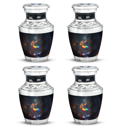 Slate Blue Deer Cremation Urn back view with polished surface - modern art-inspired deer motif on sleek aluminum - 10 inch aluminum urn for cremated remains