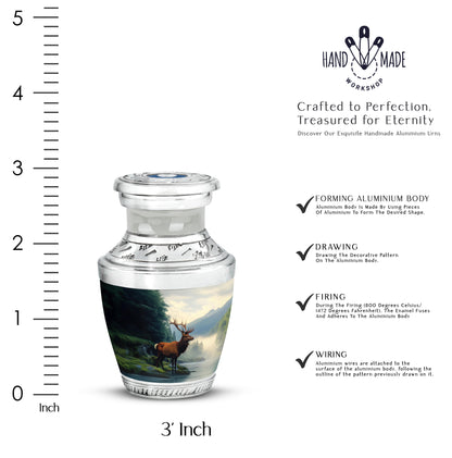 Celestial Blue Deer Cremation Urn top-down view of secure threaded lid - contemporary deer design with modern artistic flair - mini keepsake memorial for portion of cremation ashes