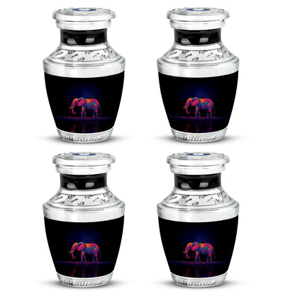 Sky Blue Elephant Cremation Urn back view with polished surface - modern art-inspired elephant motif on sleek aluminum - 10 inch aluminum urn for cremated remains