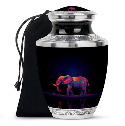 Sapphire Blue Elephant Cremation Urn side profile showing urn shape - artistic elephant interpretation with creative detail - full-size 10 inch 200 cubic inch adult cremation urn
