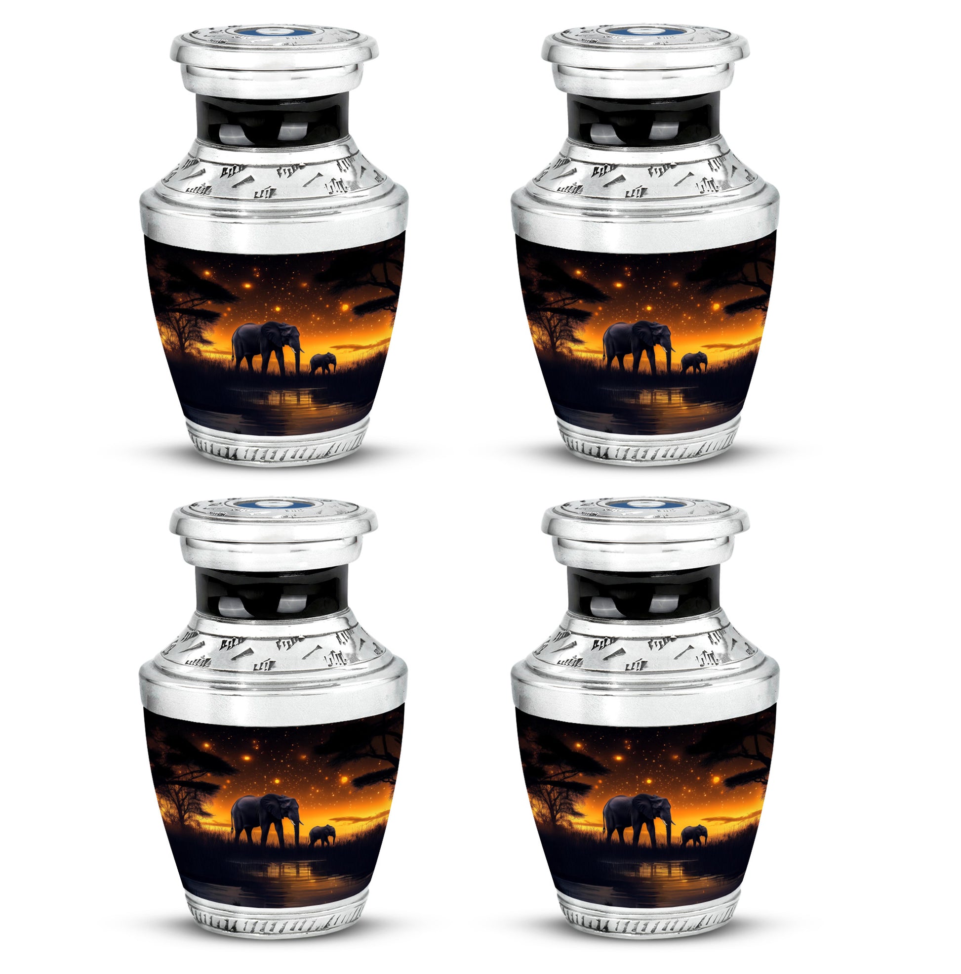 Onyx Black Elephant Cremation Urn back view with polished surface - artistic elephant interpretation with creative detail - 10 inch aluminum urn for cremated remains