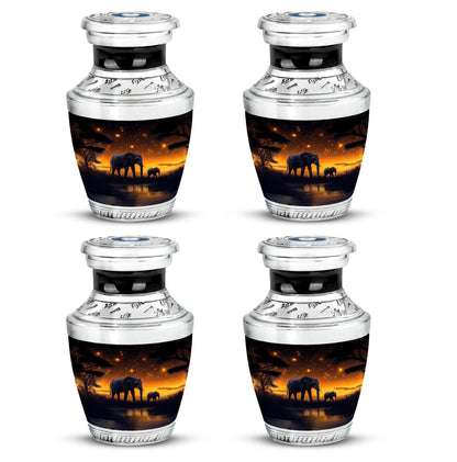 Onyx Black Elephant Cremation Urn back view with polished surface - artistic elephant interpretation with creative detail - 10 inch aluminum urn for cremated remains