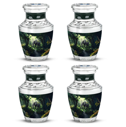 Vivid Teal Elephant Cremation Urn back view with polished surface - artistic elephant interpretation with creative detail - 10 inch aluminum urn for cremated remains