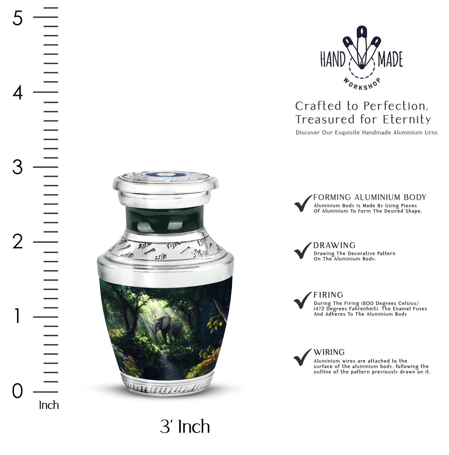 Jewel Teal Elephant Cremation Urn top-down view of secure threaded lid - contemporary elephant design with modern artistic flair - mini keepsake memorial for portion of cremation ashes