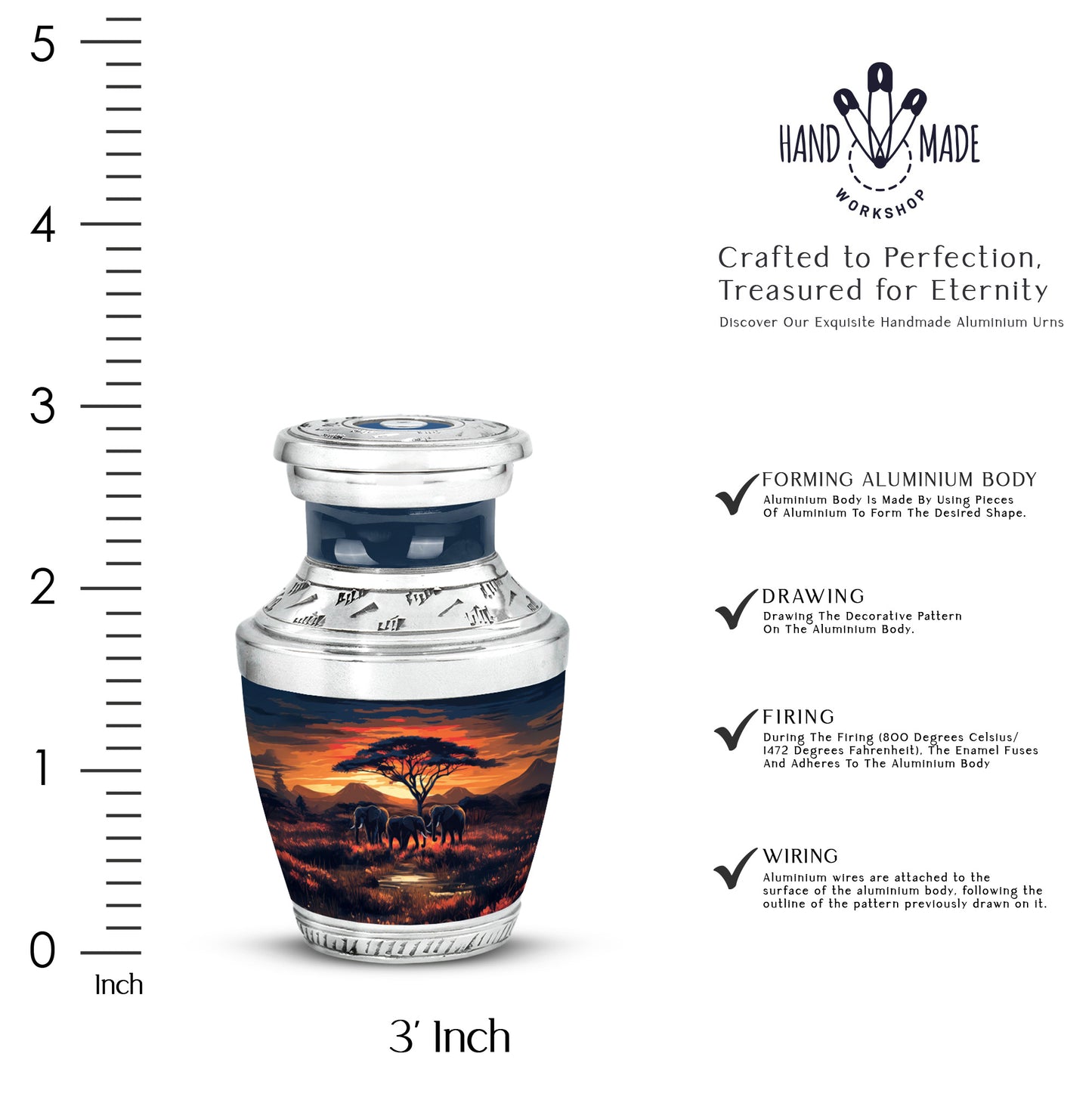 Scarlet Red Elephant Cremation Urn top-down view of secure threaded lid - artistic elephant interpretation with creative detail - mini keepsake memorial for portion of cremation ashes