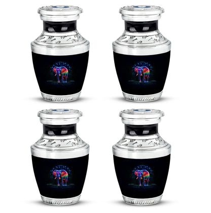 Rich Black Elephant Cremation Urn back view with polished surface - modern art-inspired elephant motif on sleek aluminum - 10 inch aluminum urn for cremated remains