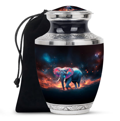 Onyx Black Elephant Cremation Urn side profile showing urn shape - artistic elephant interpretation with creative detail - full-size 10 inch 200 cubic inch adult cremation urn