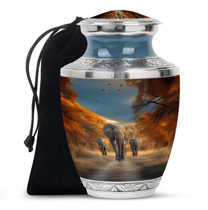 Azure Elephant Cremation Urn side profile showing urn shape - contemporary elephant design with modern artistic flair - full-size 10 inch 200 cubic inch adult cremation urn