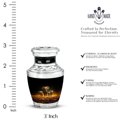 Rich Black Elephant Cremation Urn top-down view of secure threaded lid - contemporary elephant design with modern artistic flair - mini keepsake memorial for portion of cremation ashes
