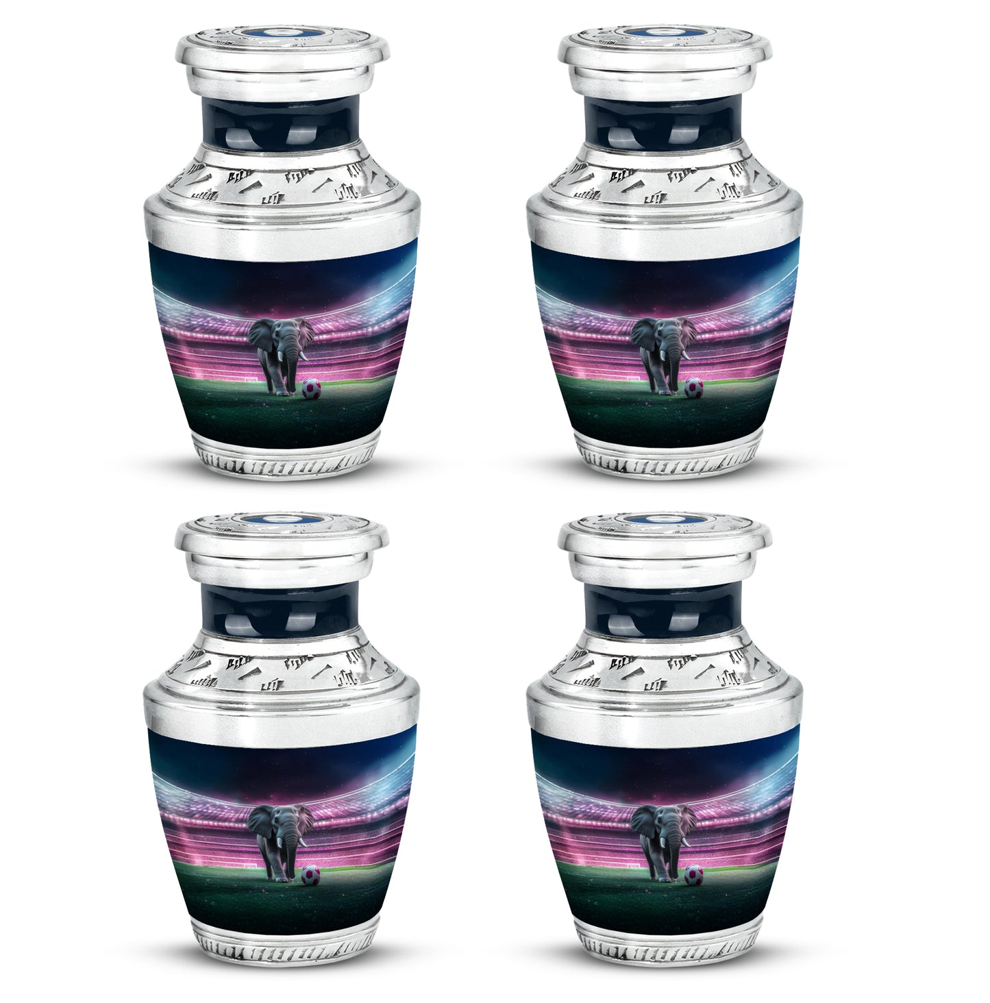 Glossy Black Elephant Cremation Urn back view with polished surface - modern art-inspired elephant motif on sleek aluminum - 10 inch aluminum urn for cremated remains