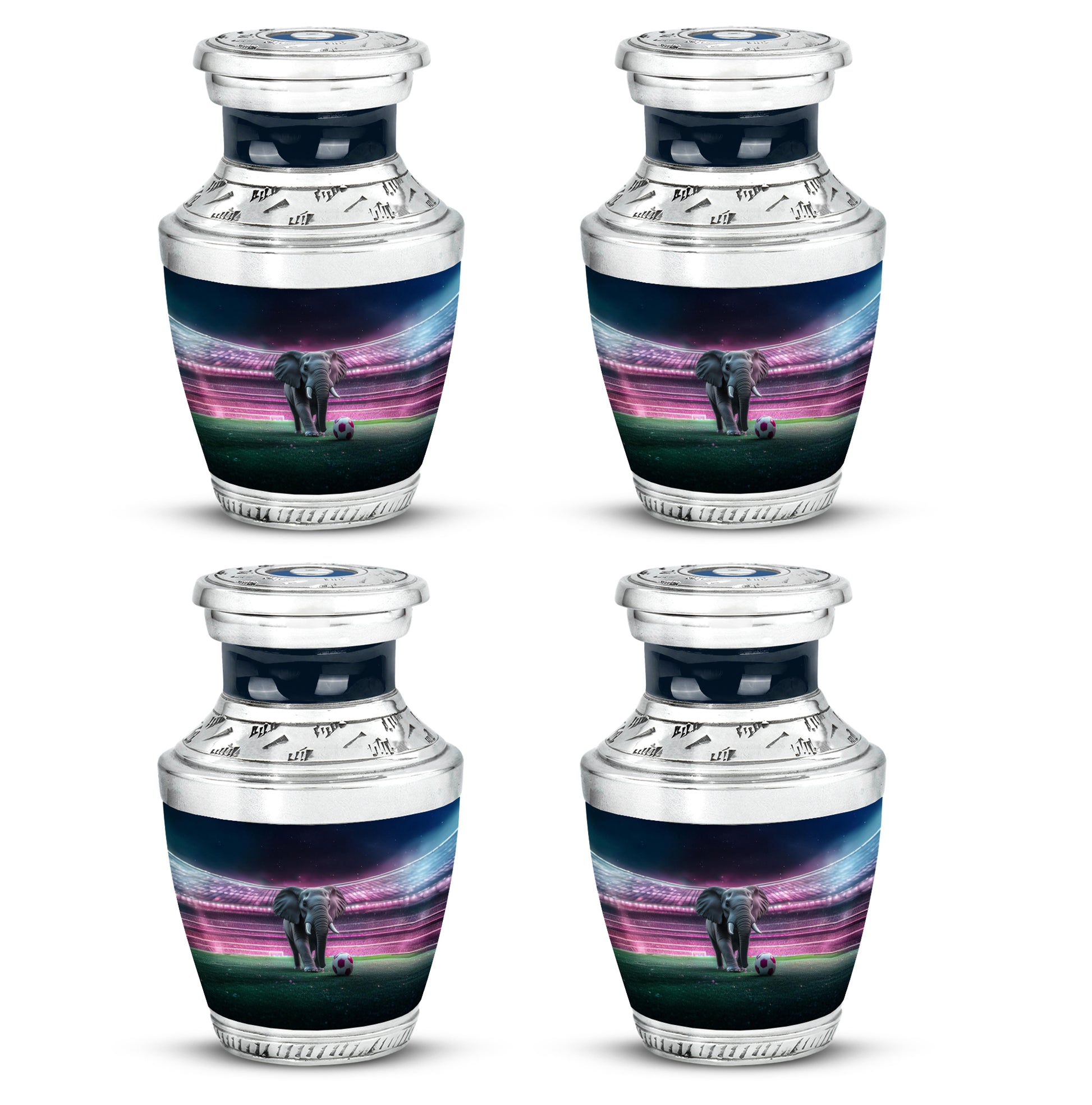 Glossy Black Elephant Cremation Urn back view with polished surface - modern art-inspired elephant motif on sleek aluminum - 10 inch aluminum urn for cremated remains