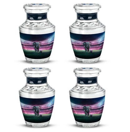 Glossy Black Elephant Cremation Urn back view with polished surface - modern art-inspired elephant motif on sleek aluminum - 10 inch aluminum urn for cremated remains