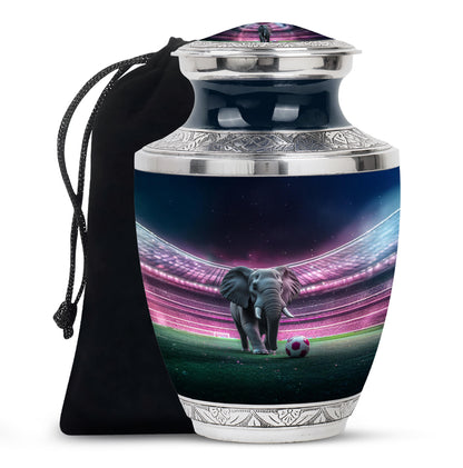 Onyx Black Elephant Cremation Urn side profile showing urn shape - artistic elephant interpretation with creative detail - full-size 10 inch 200 cubic inch adult cremation urn